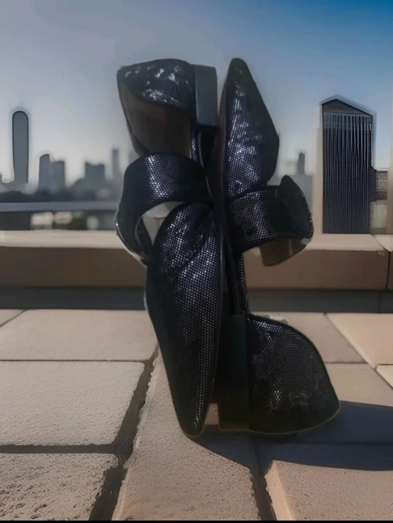 Pre-loved Paolo Dean Womens Black Metallic Leather Pointy Toe Flat Sz 8 - Picture 2 of 8